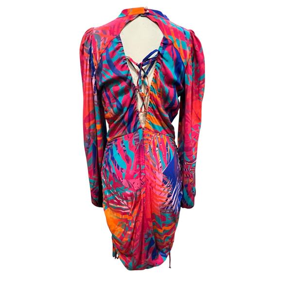 Cosel Draped Mini Dress Womens US 10 Pink Multicolor Tropical Retro Mod Colorful - Picture 4 of 14